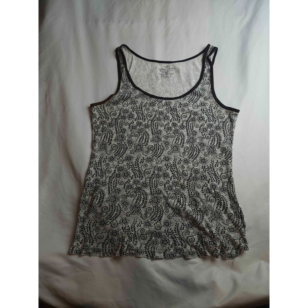 Faded Glory Tank Top Womens Size XL White Black Floral Print Sleeveless Casual